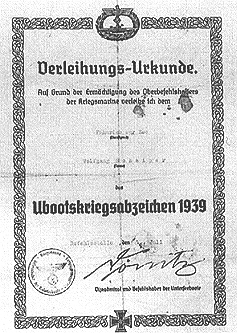 U-boat war badge document